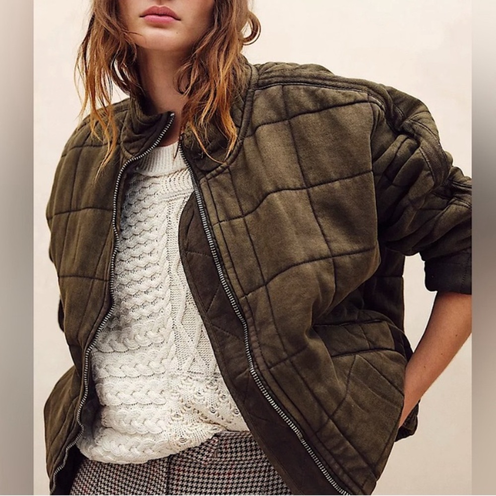 Free People Dolman Quilted Knit jacket In Dusted Military Size Medium